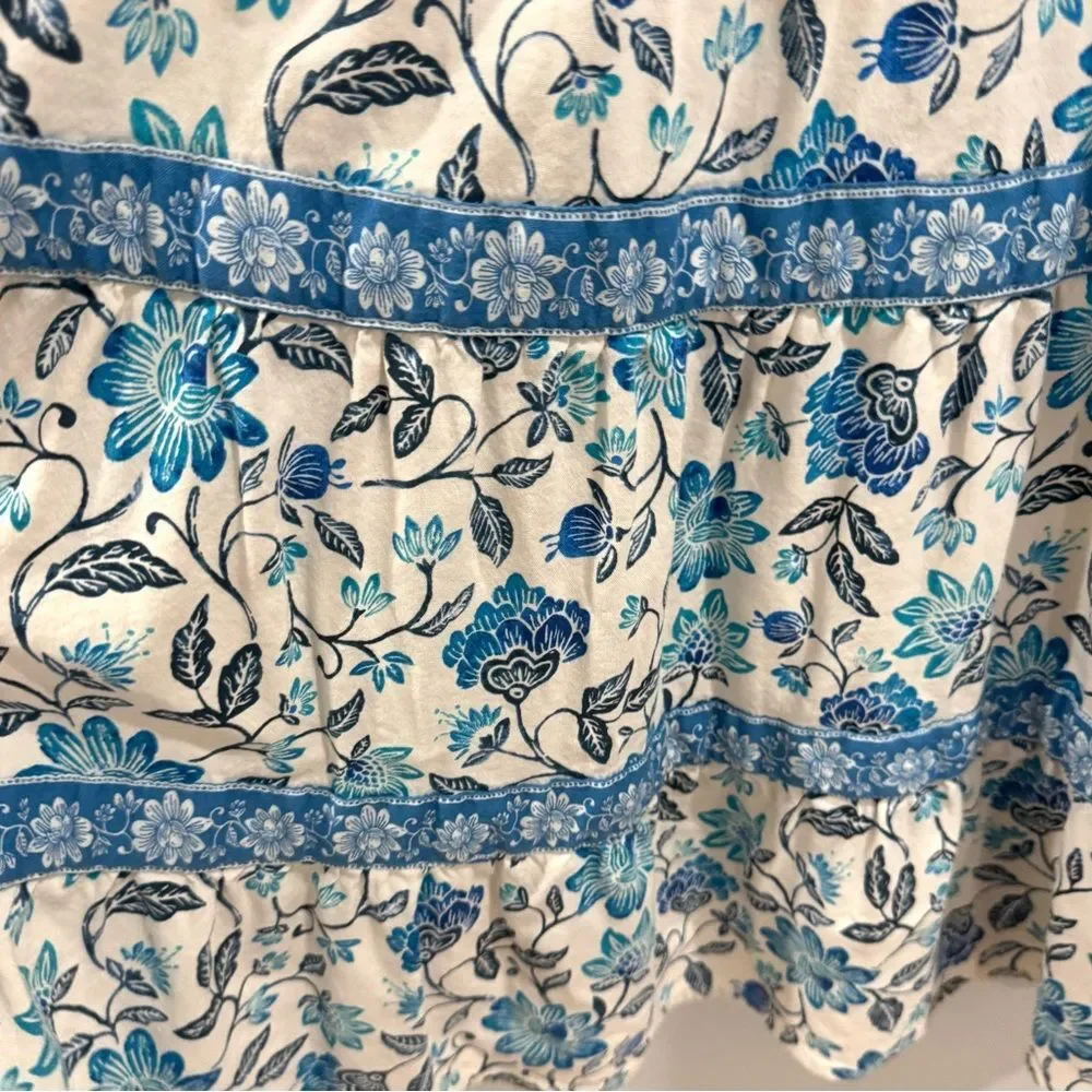 Old Navy girls white and blue floral cotton tiered boho midi sundress size small